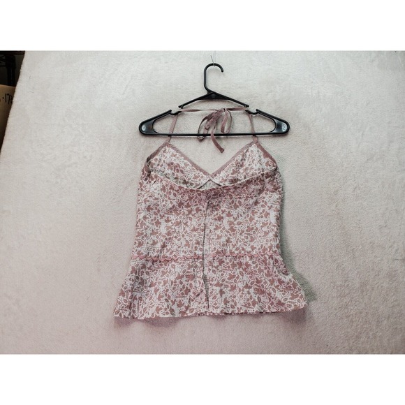 Volcom Tank Women Small Taupe White Sheer Lace Trim Open Back Halter Side Zipper - Picture 2 of 10